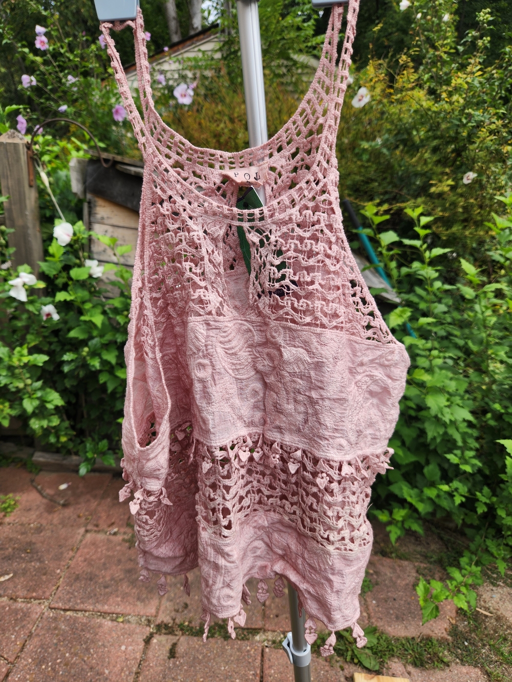 POL Dusty Rose Crochet Embroidered Boho Tank Top S/M NWT